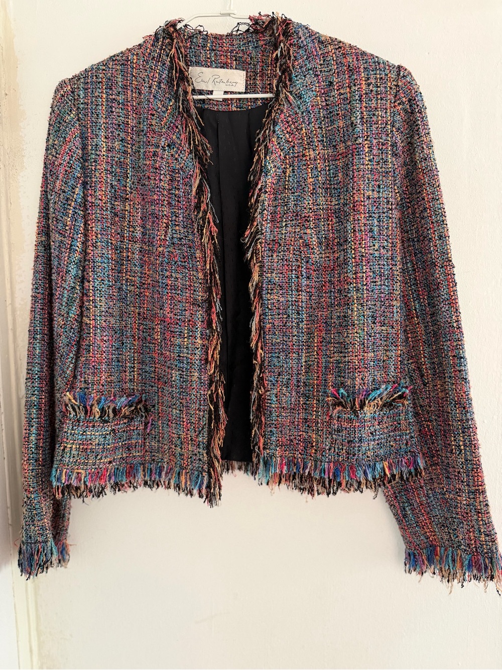 Multicolor Tweed Fringe Blazer Jacket Petite P